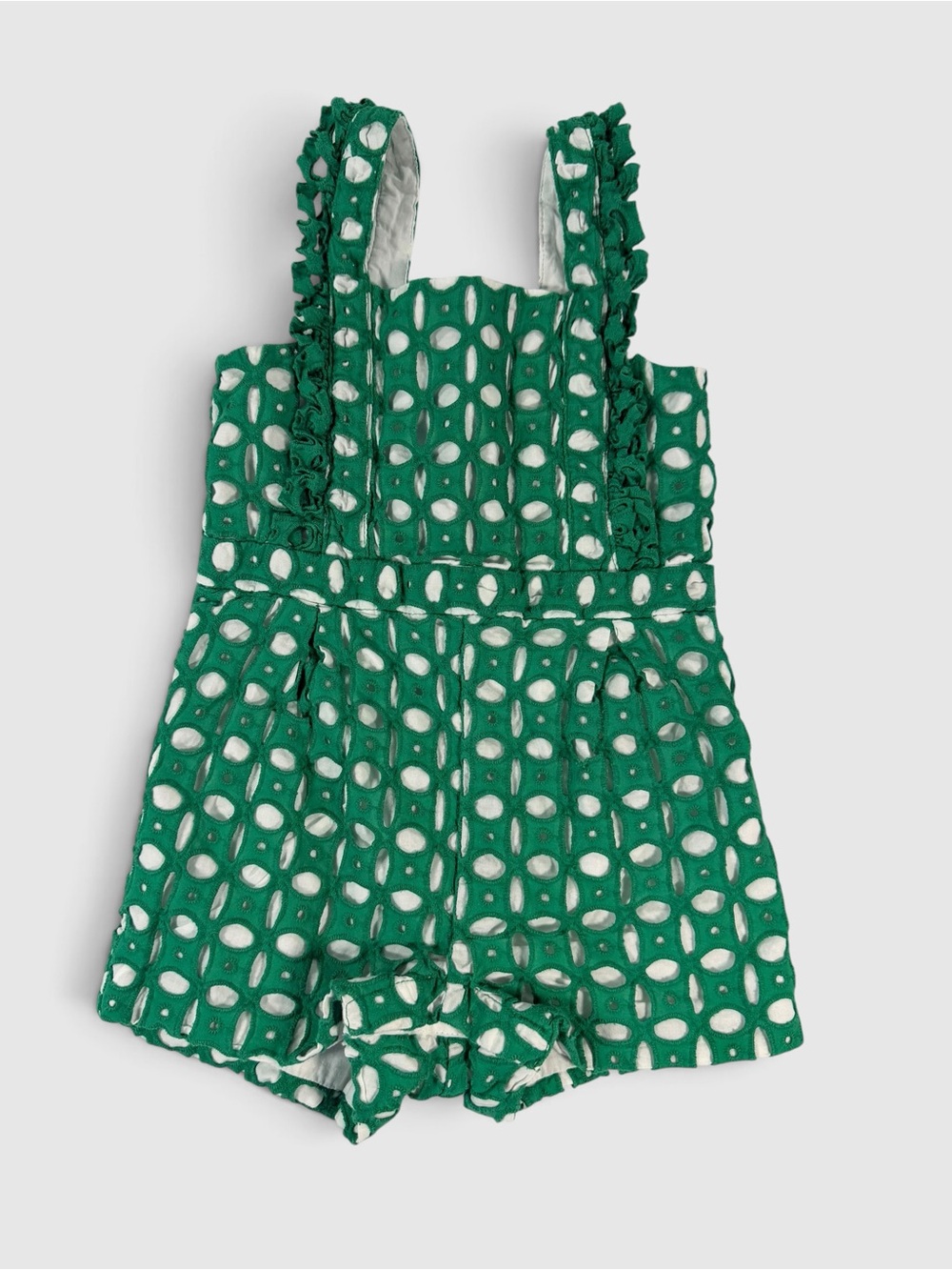 Janie and Jack Green Eyelet Ruffle Romper Baby Girl 18-24 Months Cotton Lined